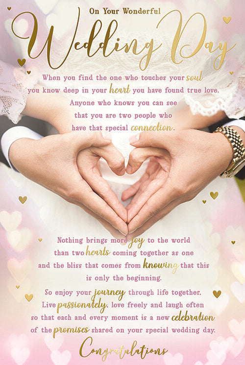 Wedding Day Sentiments Card On Your Heart Of Hands Lovely Verse
