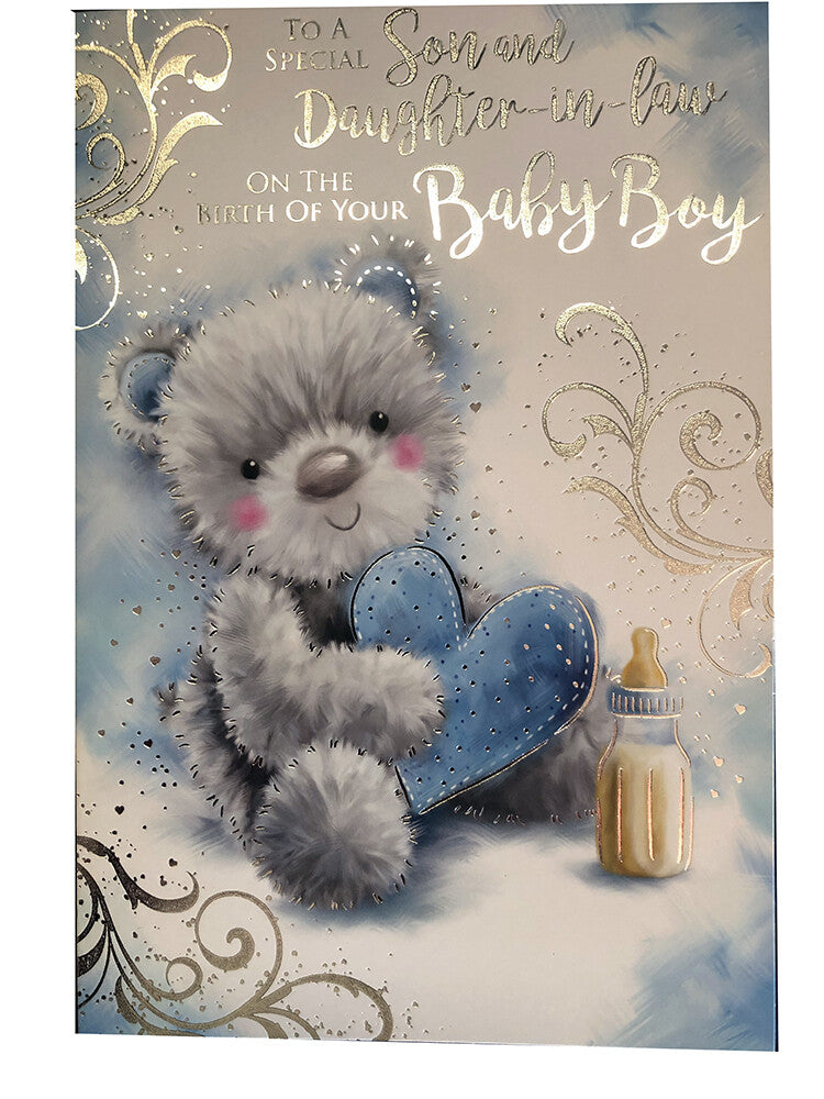 Birth Baby Boy Card Son & Daughter In Law Heart Design