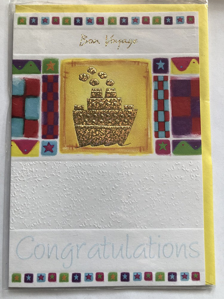 Bon Voyage Card Goodbye Good Luck Gold Foil Ship Congratulations