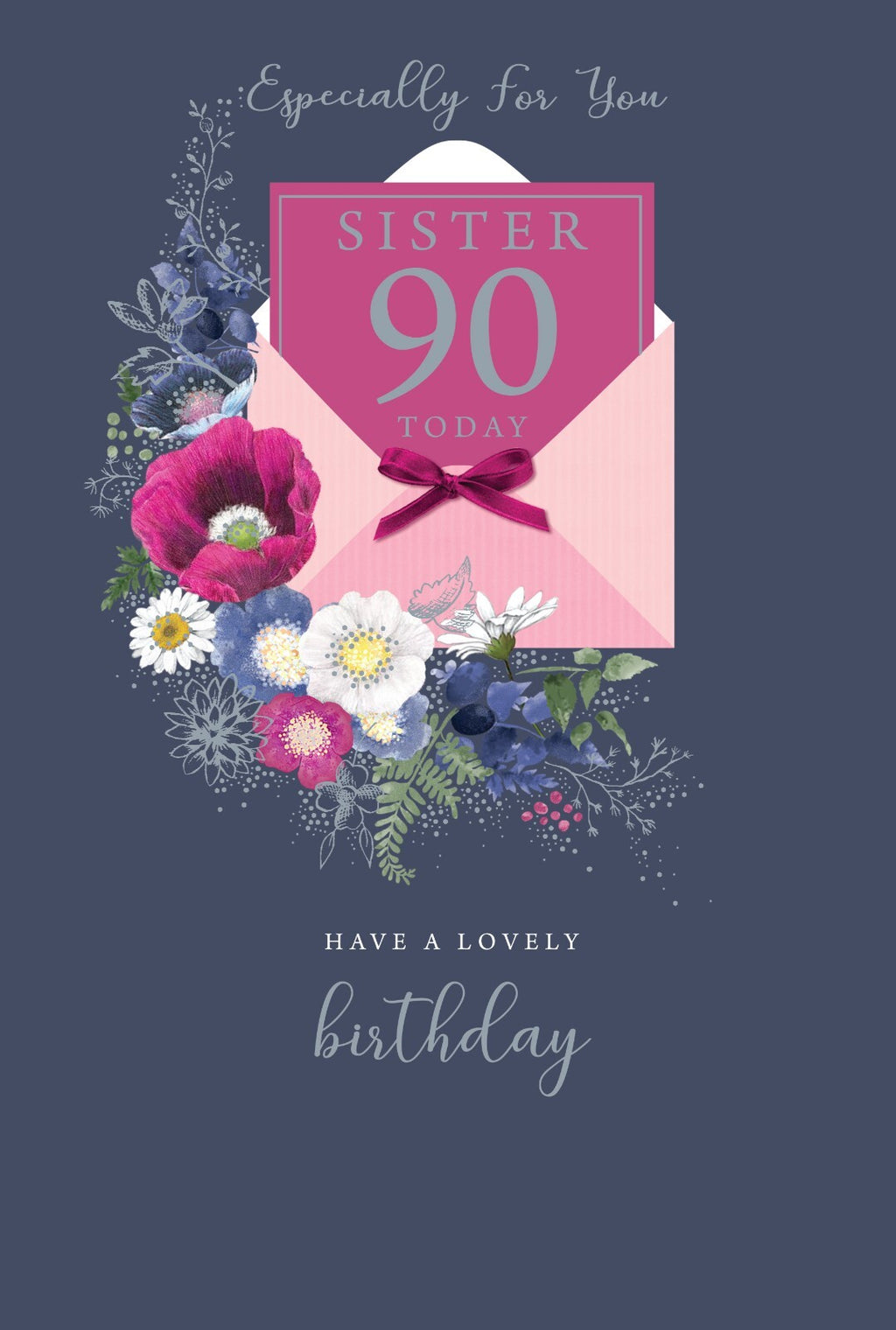 Sister 90th Birthday Card - Floral Envelope Design - Special 90 Today Wishes