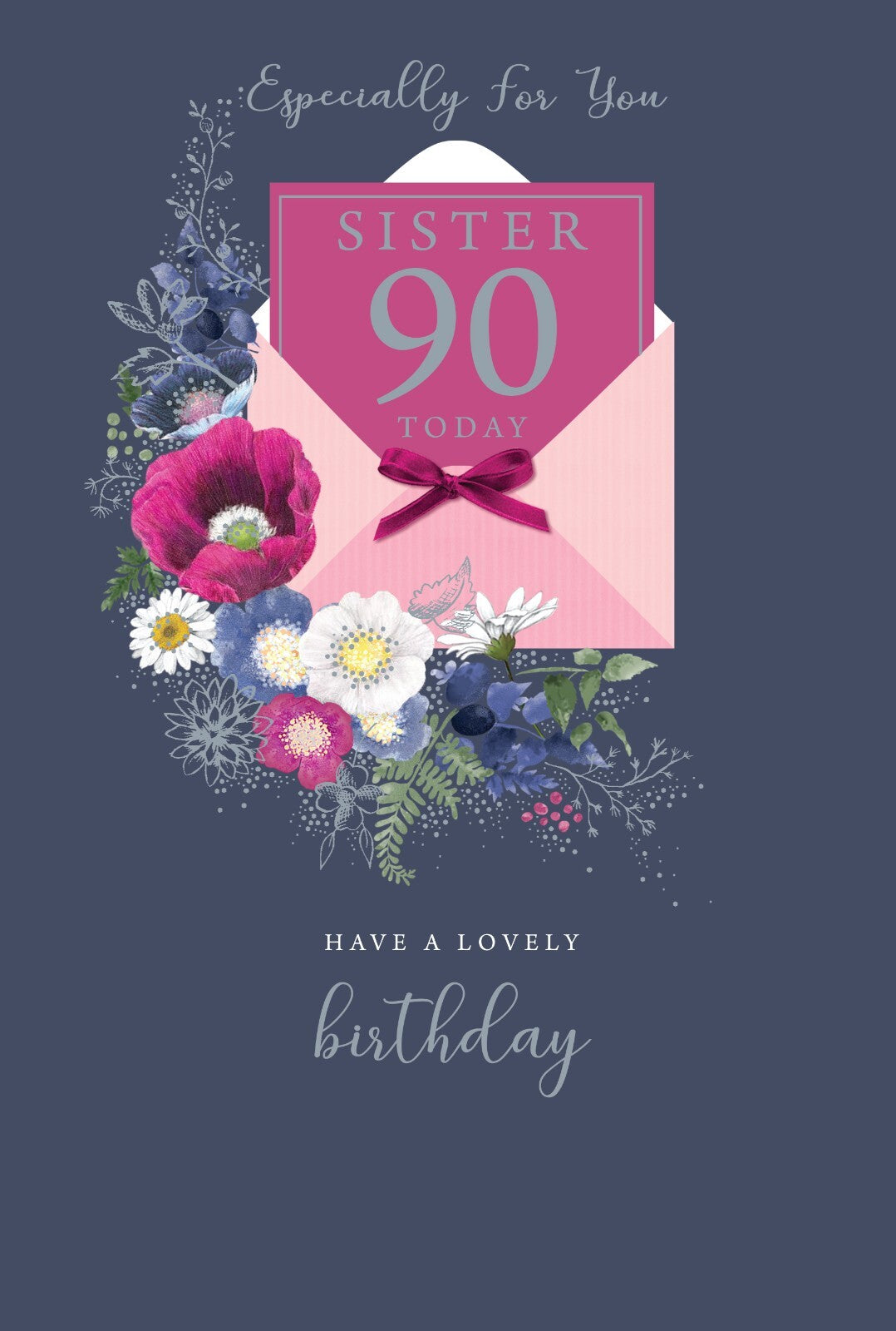 Sister 90th Birthday Card - Floral Envelope Design - Special 90 Today Wishes