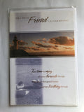 Friend Happy Birthday Card Lighthouse Clouds Boats Seashore