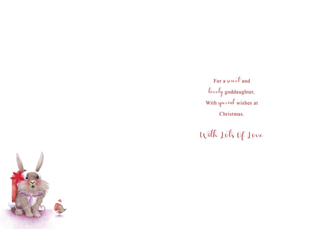 Christmas Card Special Goddaughter Large Cute Bunny Snow Scene 15x23cm