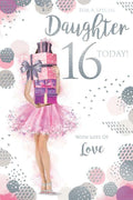 Daughter 16th Birthday Card - Modern Sixteen Bday Card with Foil Finish