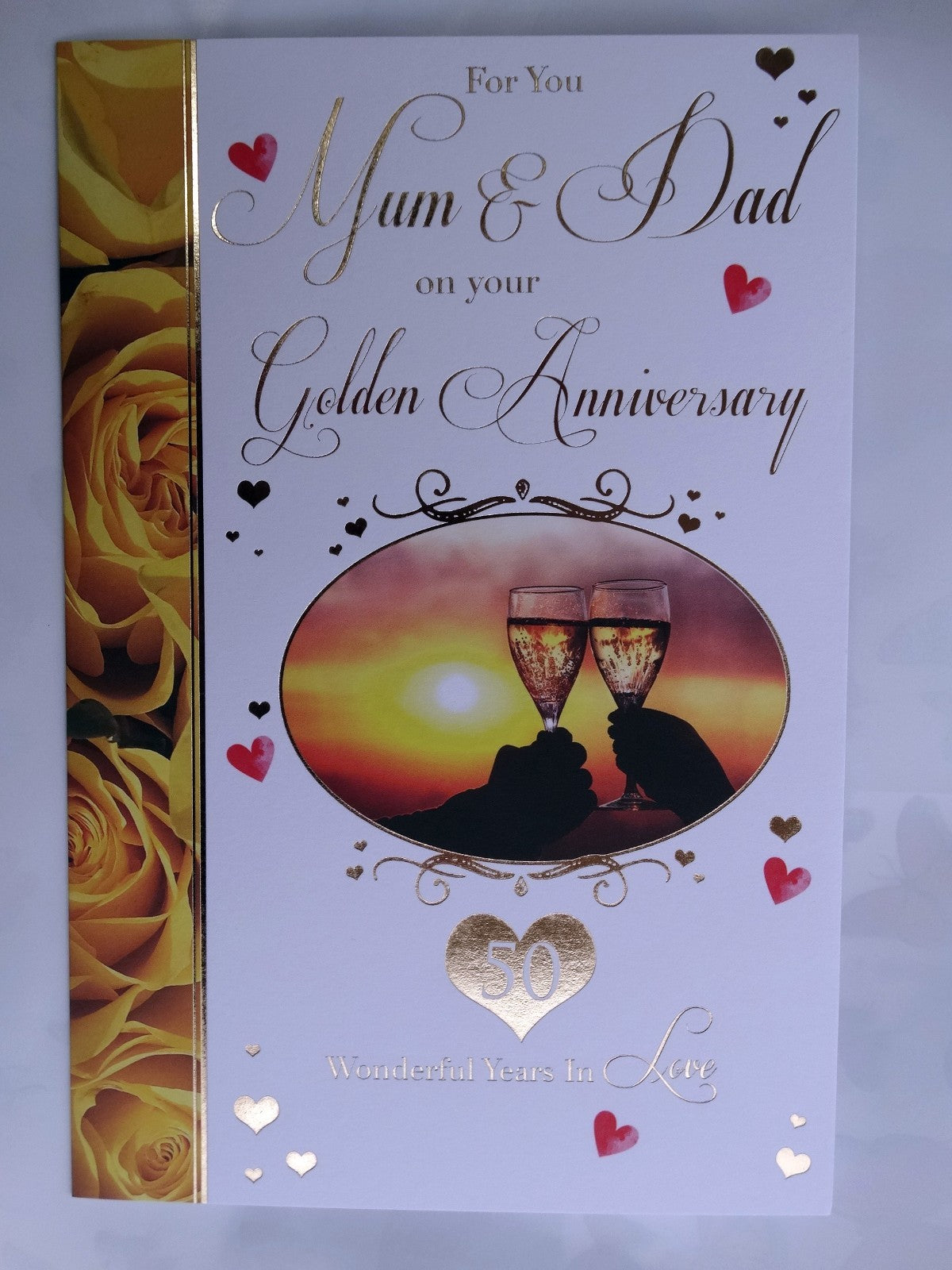 Golden Anniversary Card Mum and Dad Champagne Design Sentimental Verse