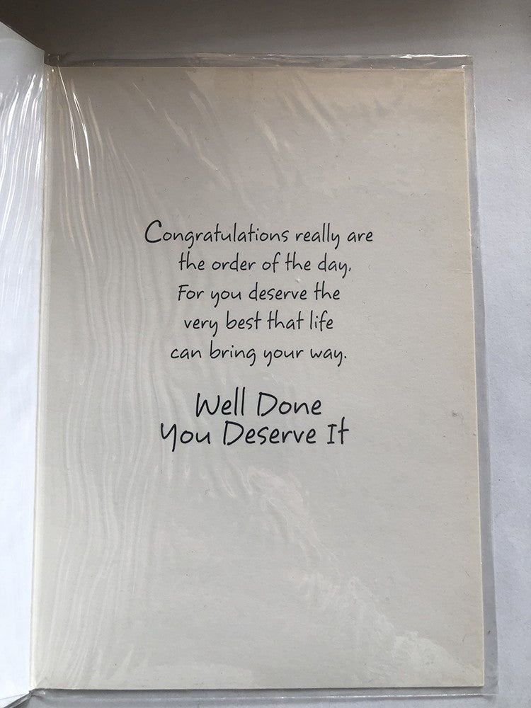 Congratulations Card Red Bold Text Stars Swirls Foiled