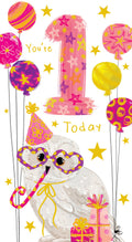 Age 1 Female 1st Birthday Card Owl 9" x 5" Lovely Verse