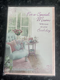 For a Special Mum Birthday Card - Cosy Room & Flowers Design - 18596A