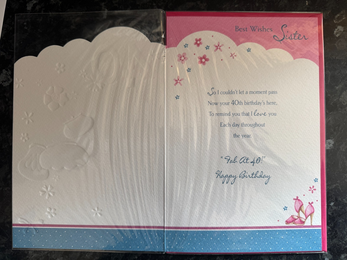 Sister 40th Birthday Card Female Handbags Quality Verse Pink Gold Foil Fab At 40