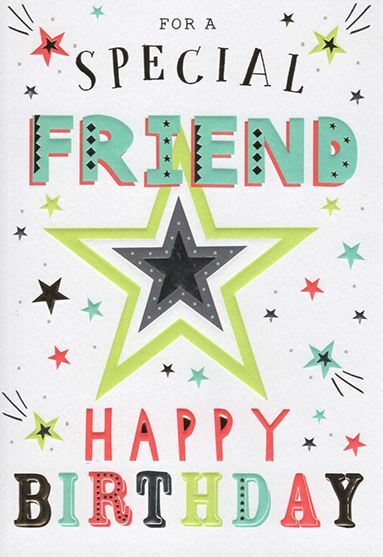 Friend Happy Birthday Card Bold Word & Star Design Lovely Verse