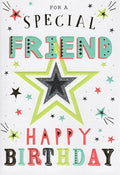 Friend Happy Birthday Card Bold Word & Star Design Lovely Verse