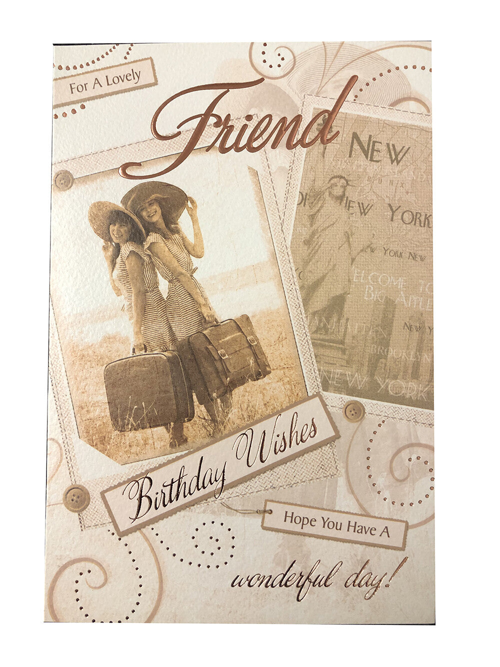 Friend Happy Birthday Card New York Suitcases Design Lovely Verse