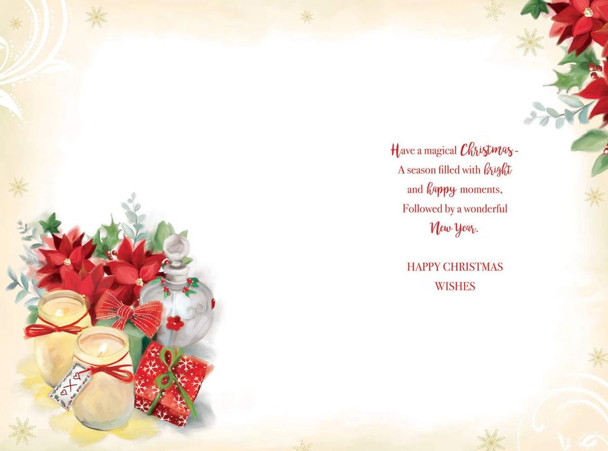 Nanna Christmas Card Gifts Candles Poinsettia & Holly Design Lovely Verse