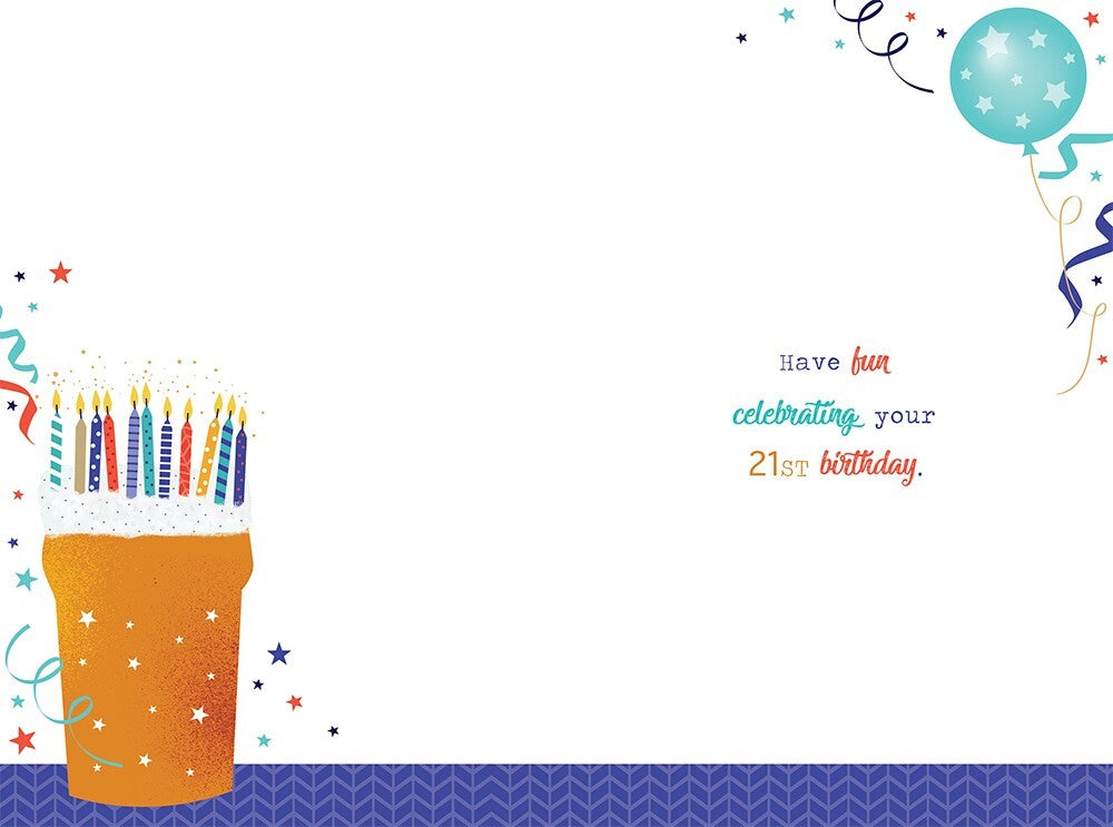 21st Happy Birthday Card Cheers & Beers to 21 Years Beer Design