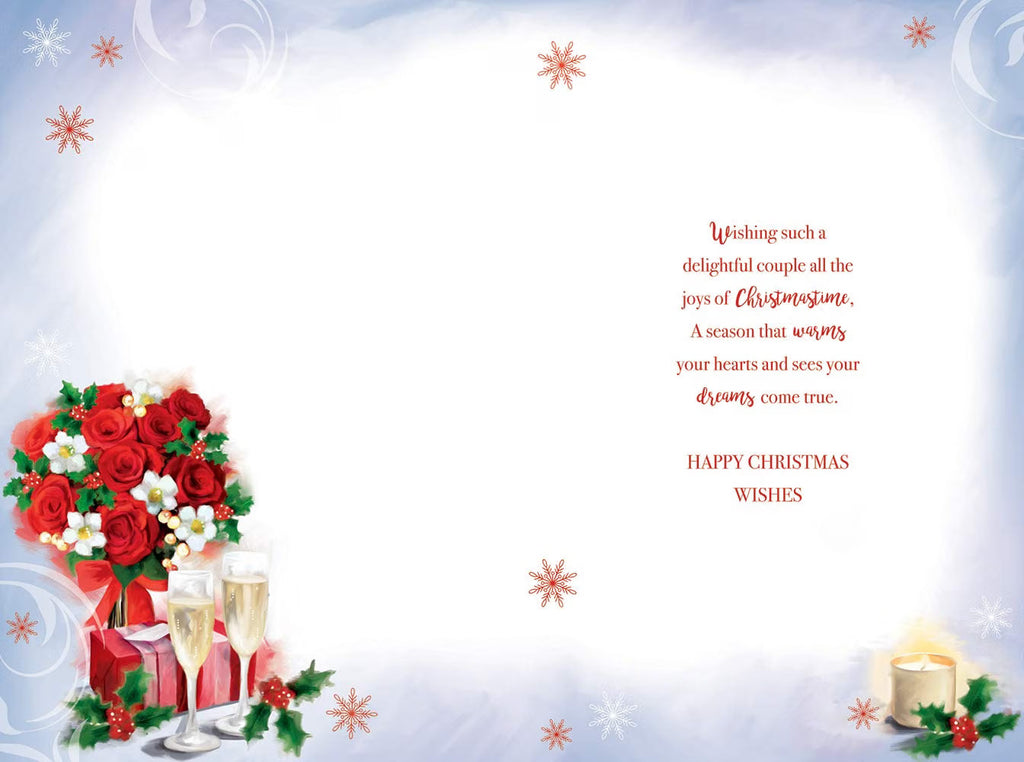 Couple Christmas Card Roses & Chamapgne Design Lovely Verse