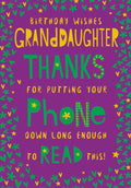 Granddaughter Happy Birthday Card Thanks For Putting Your Phone Down Long Enough