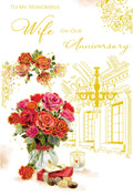To My Wonderful Wife On Our Anniversary Card - Roses & Chandelier