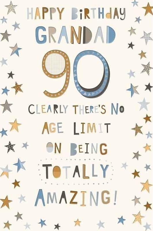 90th Birthday Card for Grandad  Star Design with Verse  15x23cm Insert