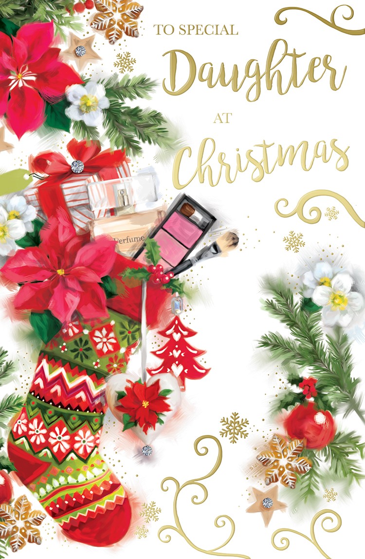 Daughter Christmas Card Stocking & Make Up Design Lovely Verse