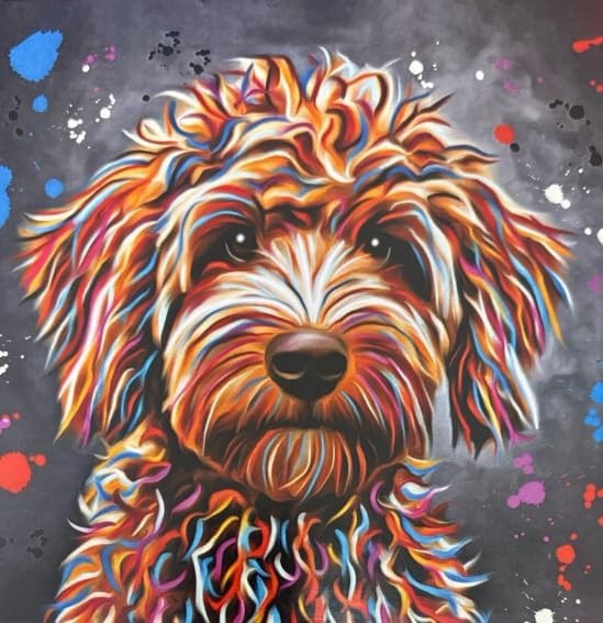 Colourful Doodle Dog Greeting Card 16cm x 16cm Blank Inside Modern Design