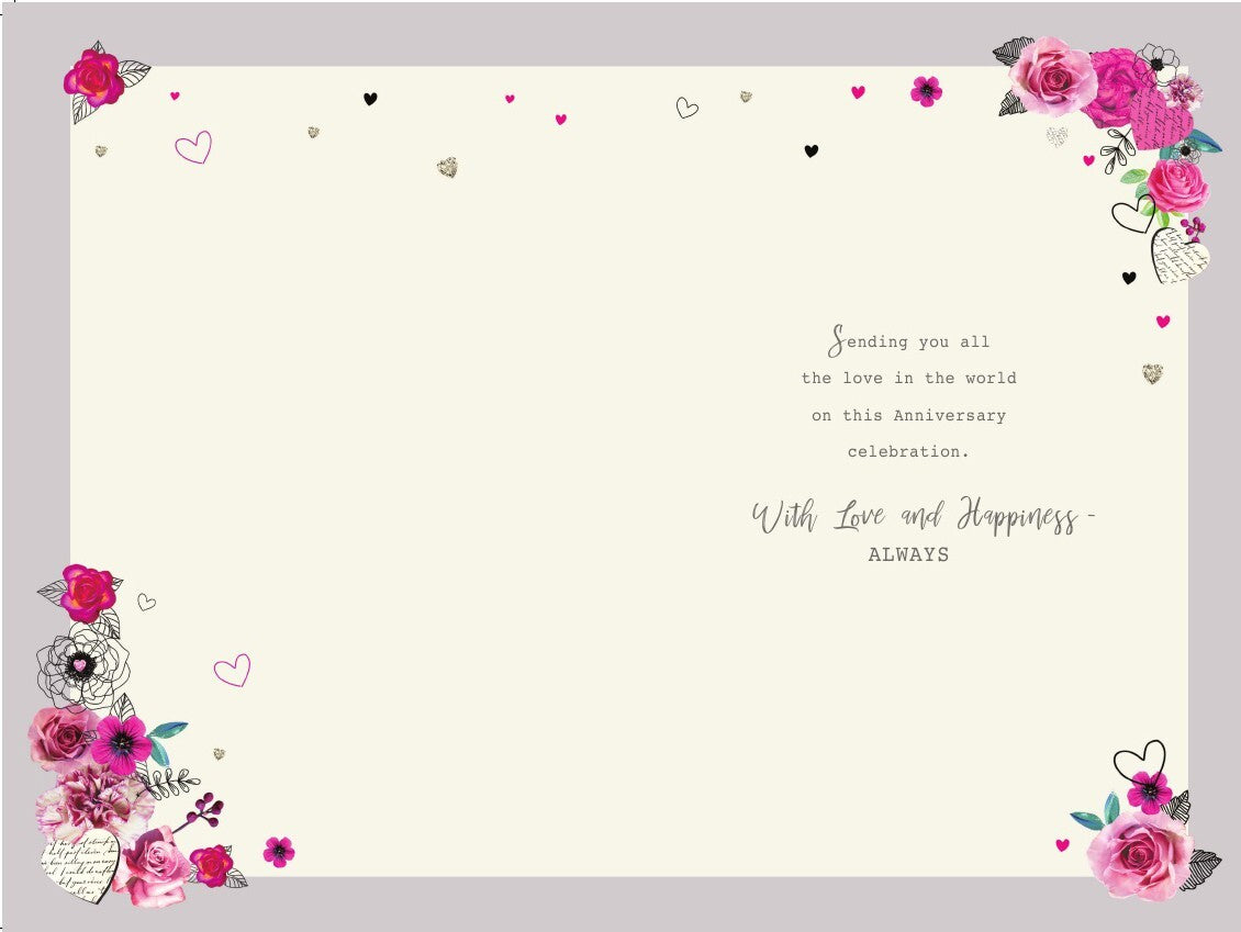For You Daughter & Son-in-Law Happy Anniversary Card - Floral Hearts