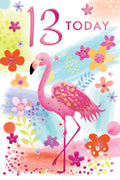 13th Happy Birthday Card Age 13 Today Bright Flamingo Female Lovely Verse