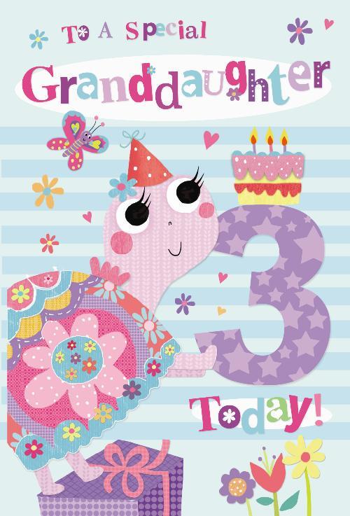 Granddaughter 3rd Birthday Card Age 3 Today Snail & Cake Design Happy
