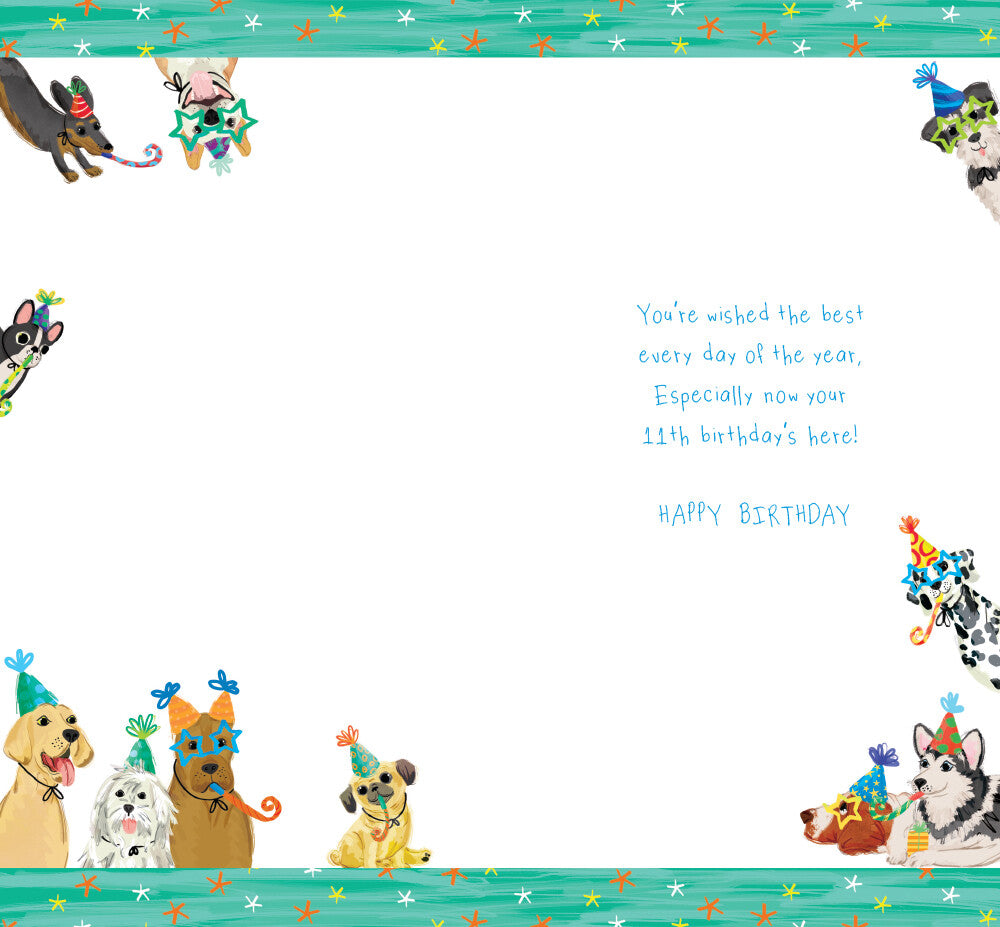 Age 11 Male 11th Birthday Card Dogs 9" x 5" Lovely Verse