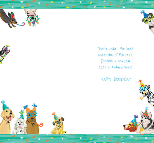 Age 11 Male 11th Birthday Card Dogs 9" x 5" Lovely Verse