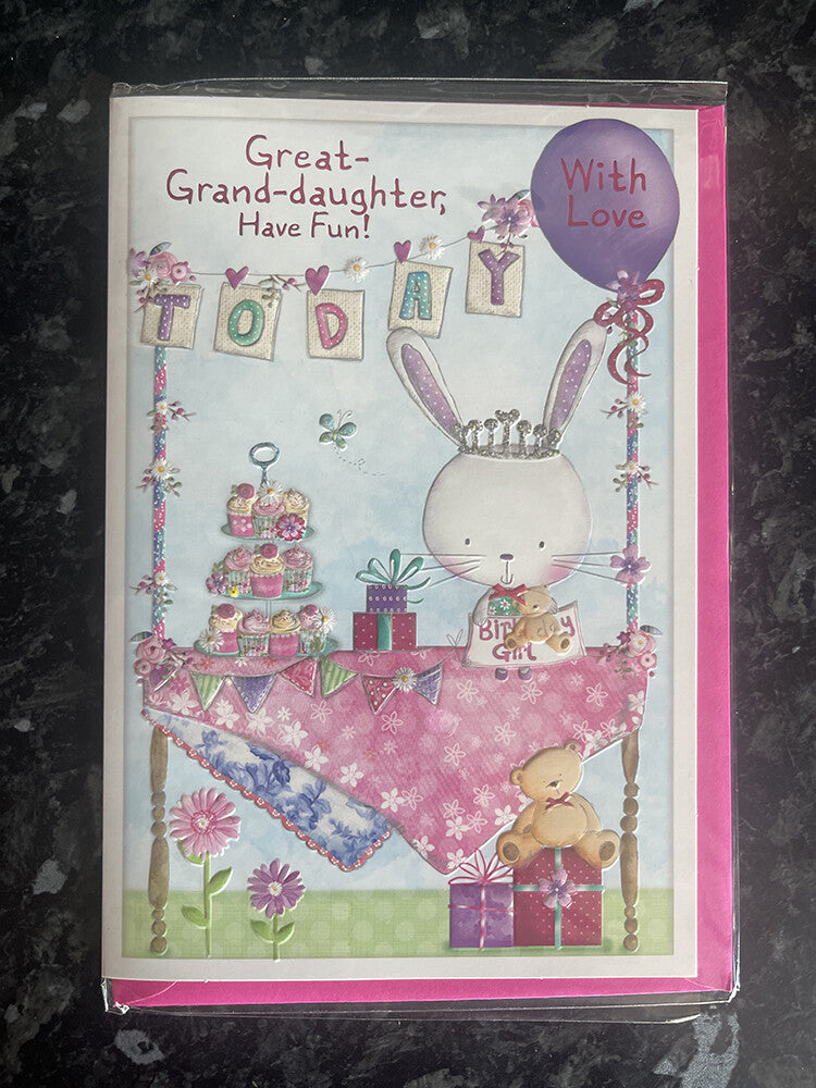 Great Granddaughter Happy Birthday Card Cute Rabbit Cake Stall Bunting Gifts