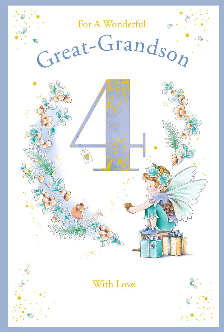 Great Grandson 4th Birthday Card Age 4 Berry Pixie 9" x 6" Lovely Verse
