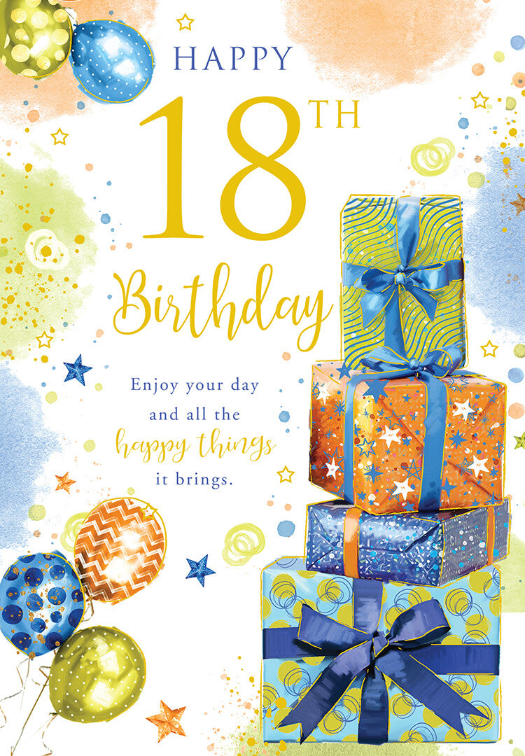 Happy 18th Birthday Card Male Foil Finish 8" x 6" Lovely Verse