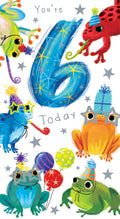 Age 6 Male 6th Birthday Card Frogs 9" x 5" Lovely Verse