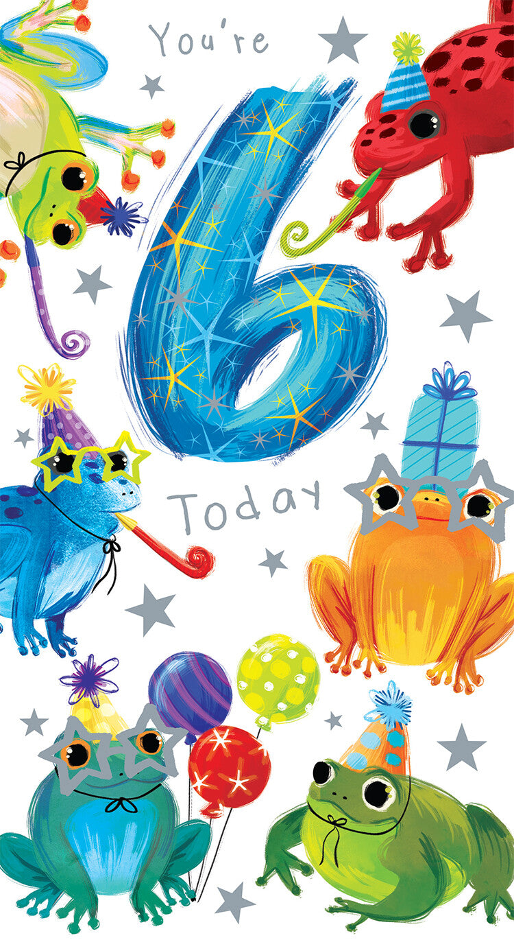 Age 6 Male 6th Birthday Card Frogs 9" x 5" Lovely Verse
