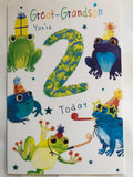 2nd Birthday Card for Great-Grandson 15cm x 23cm Frog Party Design Verse