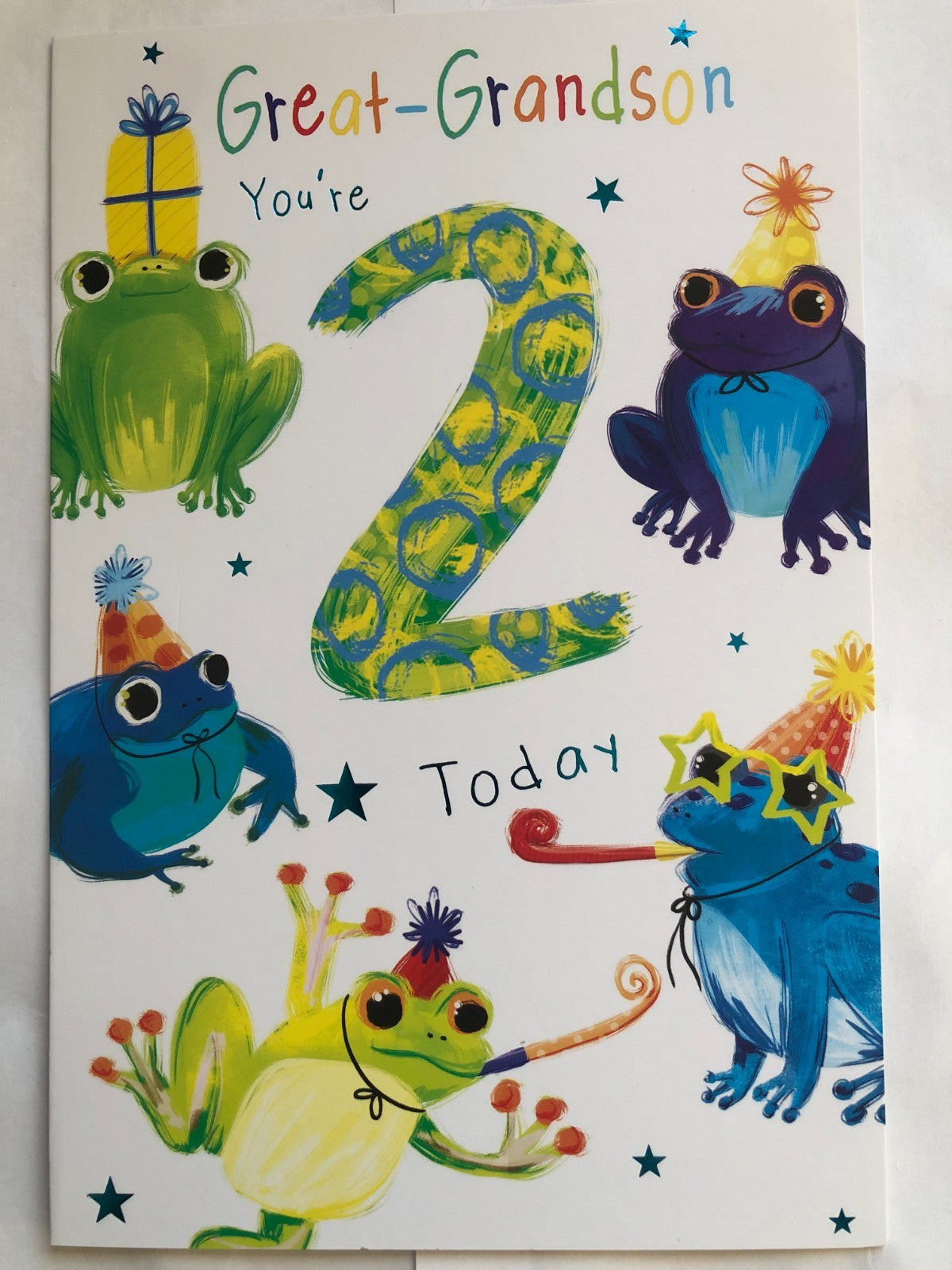 2nd Birthday Card for Great-Grandson 15cm x 23cm Frog Party Design Verse