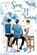 Son 21st Birthday Card  Pub Cheers & Balloon Design  Quality Finish  15x23cm