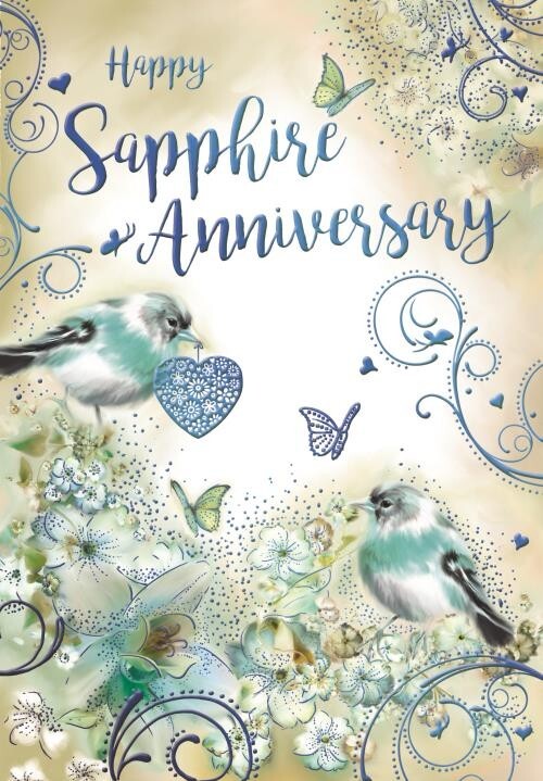 Happy Sapphire Anniversary Card - Birds & Blue Heart Design, To You Both