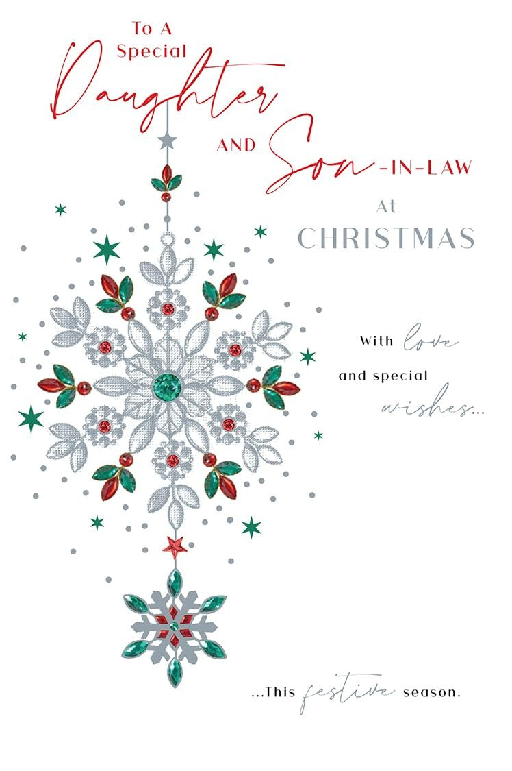 Christmas Card To Daughter & Son-In-Law Large Jewel Snowflake 15x23cm