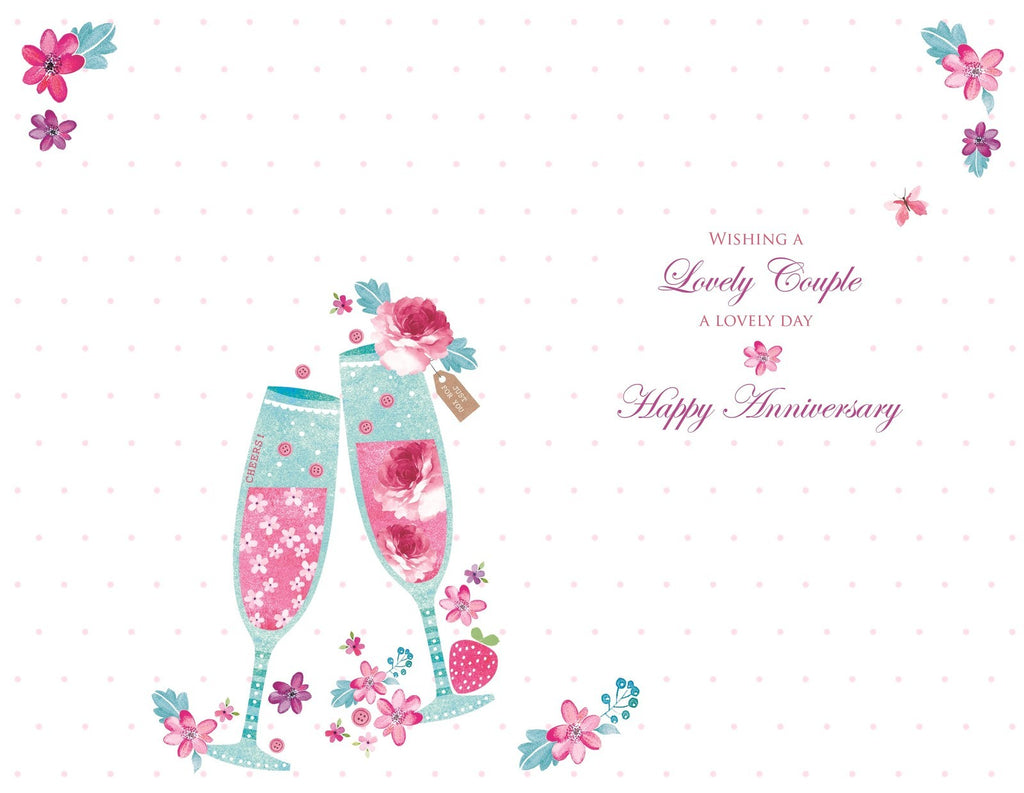 Happy Anniversary Card Glasses & Bunting Design Bright Modern