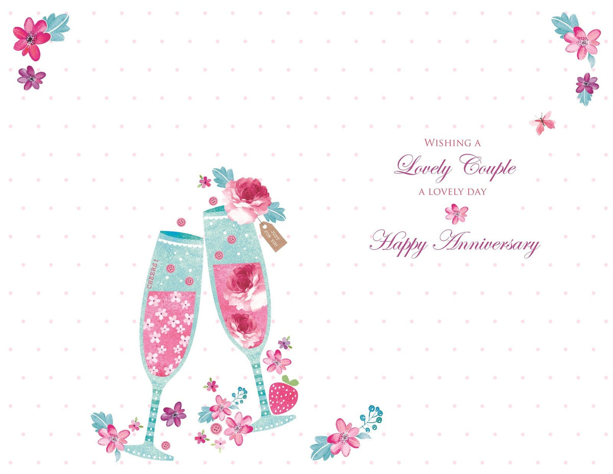Happy Anniversary Card Glasses & Bunting Design Bright Modern