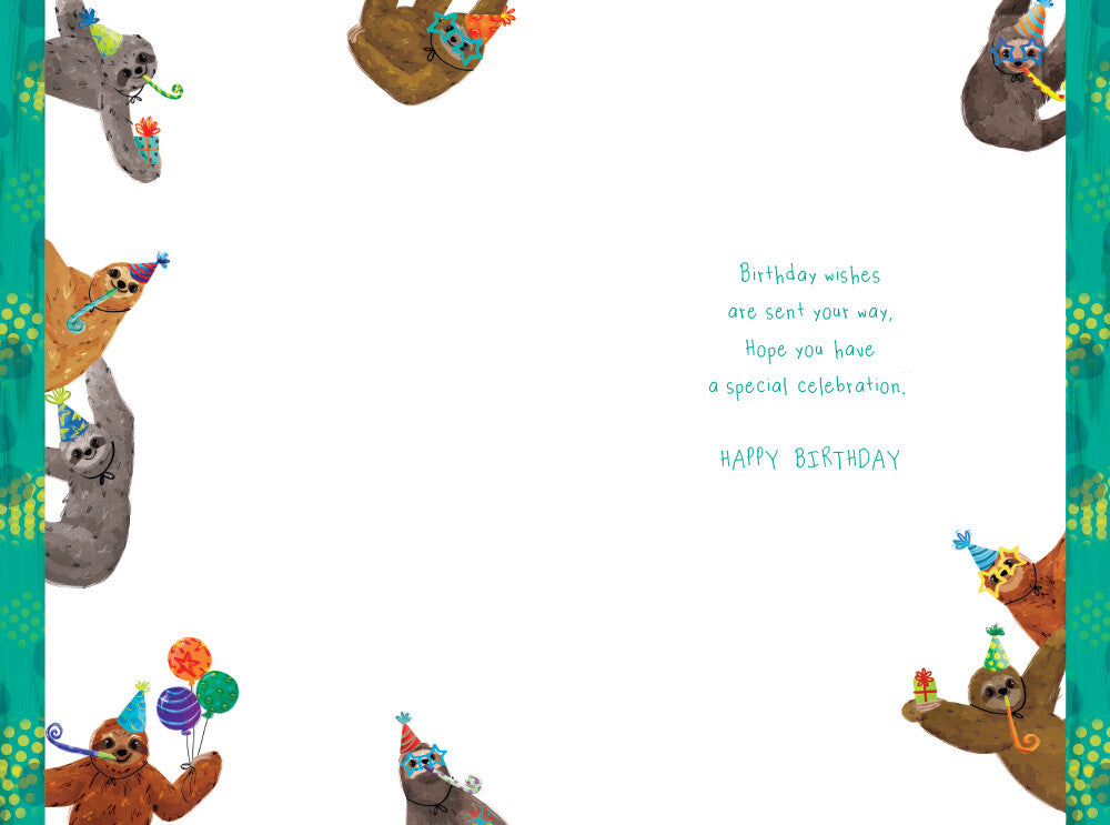 Grandson 9th Birthday Card - Party Sloths Design - Fun 9th Birthday Greeting