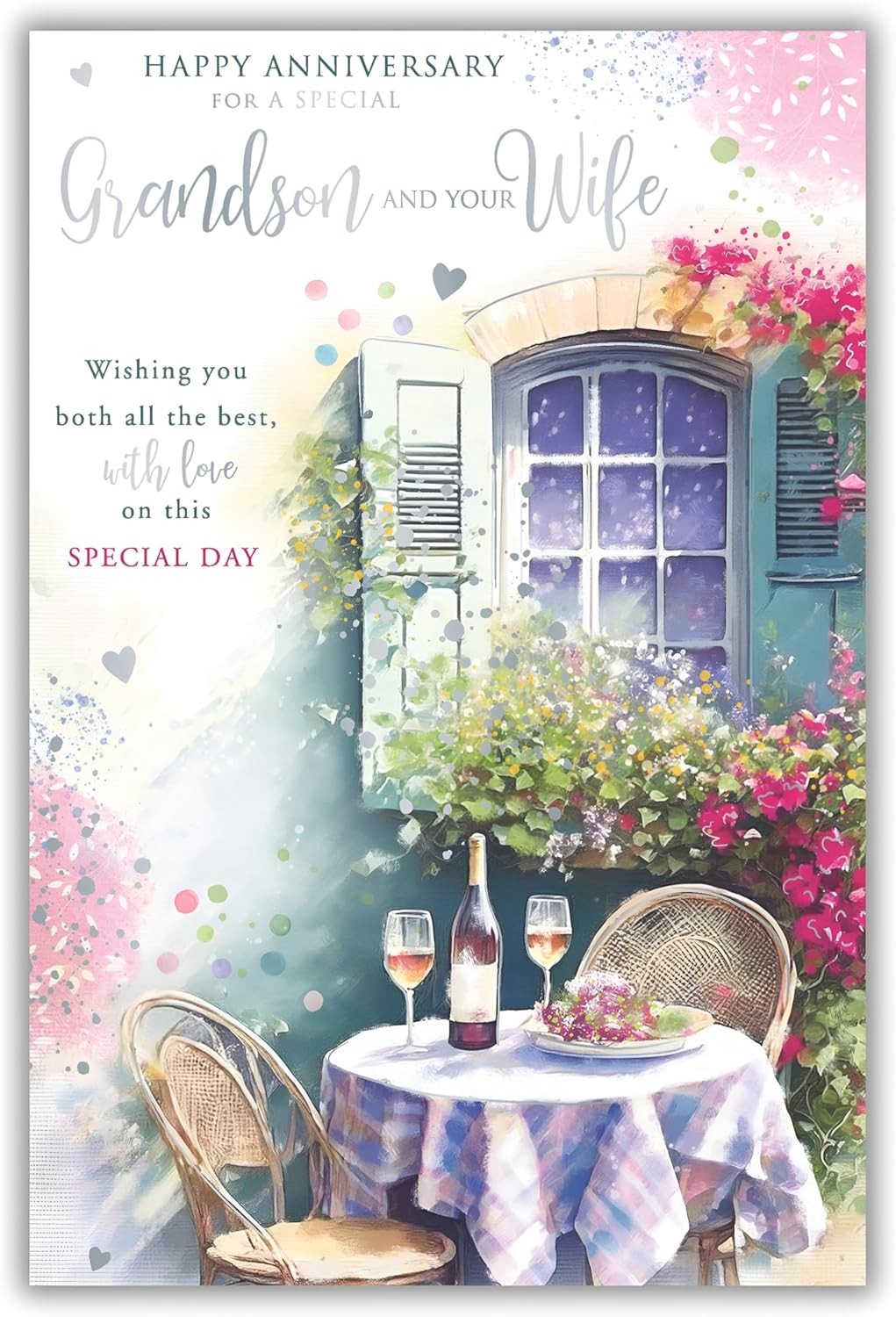 Grandson & Wife Anniversary Card  Romantic Caf Scene Quality Finish 15x23cm