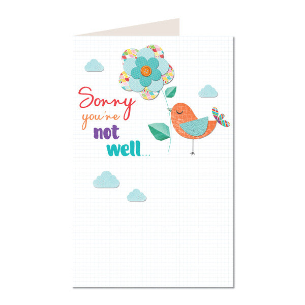 Get Well Card Sorry Your Not Well Bright Modern Flower & Bird Design Greeting