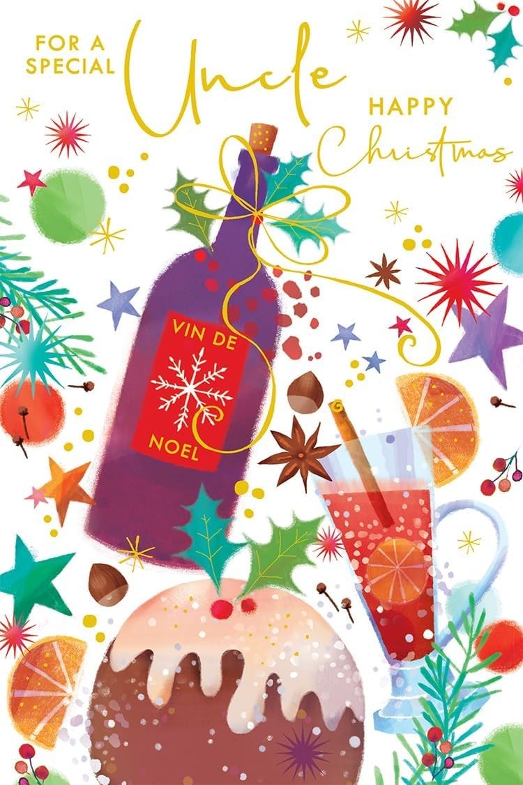 Christmas Card For Uncle 15x23cm Large Mulled Wine & Pudding Verse Inside