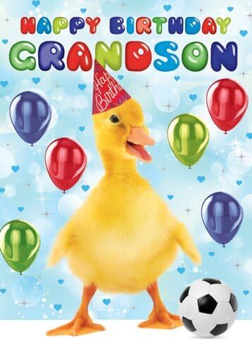 Grandson Cute Duck & Balloons Happy Birthday Greeting Card