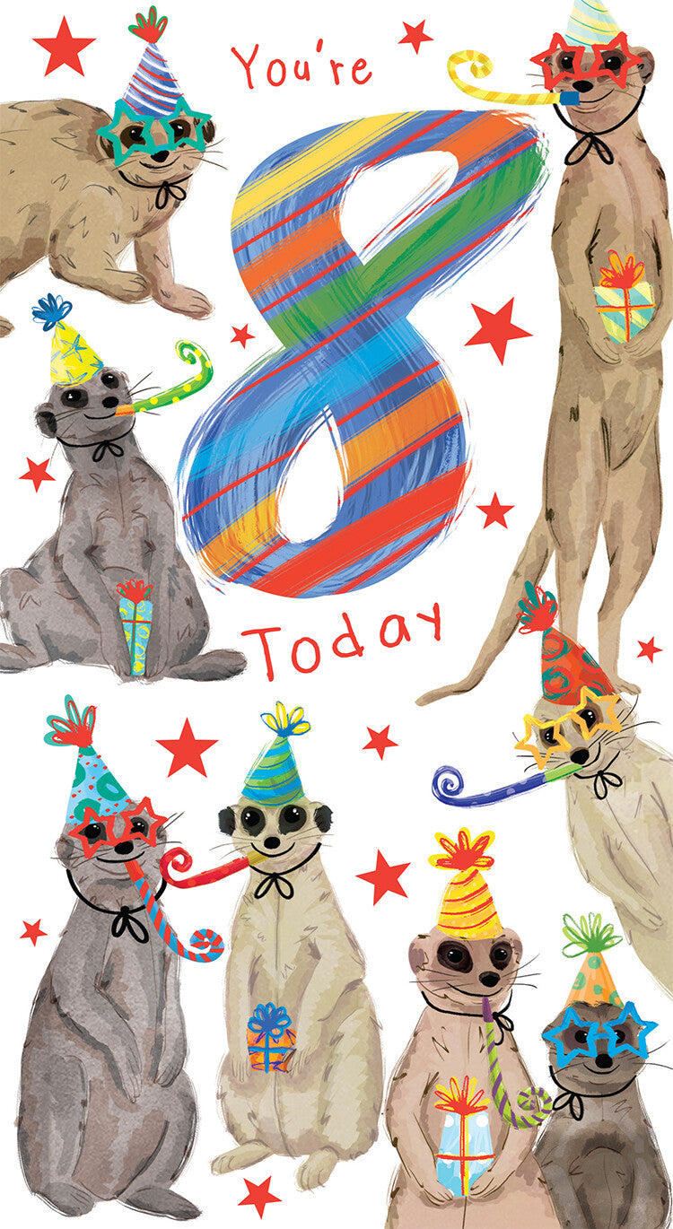 Age 8 Male 8th Birthday Card Meerkats 9" x 5" Lovely Verse