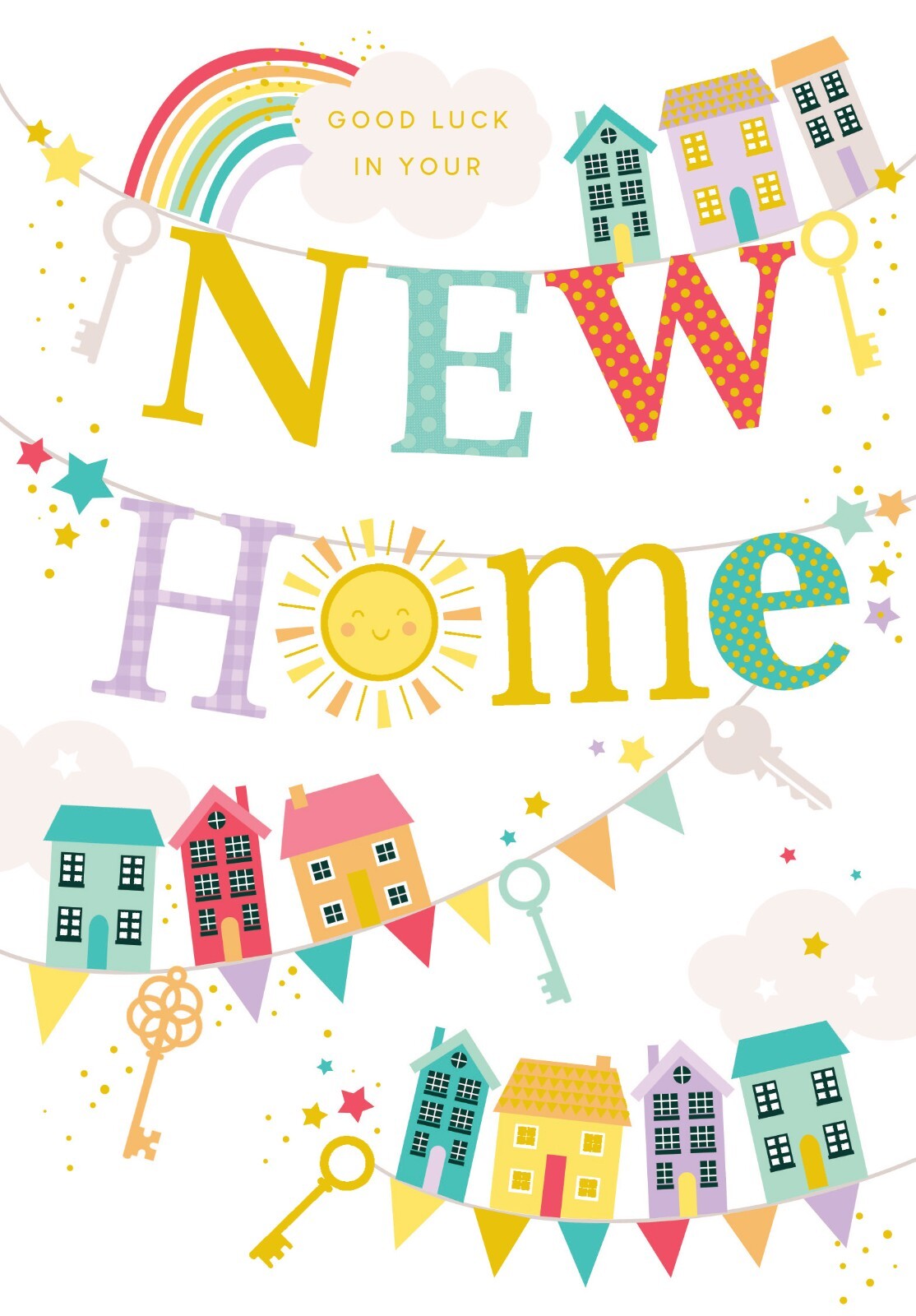 New Home Card Keys House Bunting Foil Finish Lovely Verse