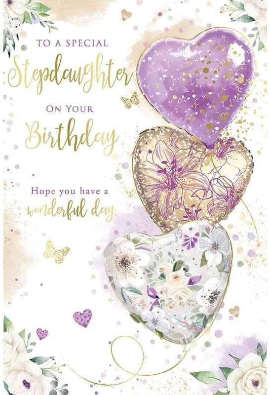 Stepdaughter Birthday Card  Heart Balloons & Butterflies  Quality Finish  15x
