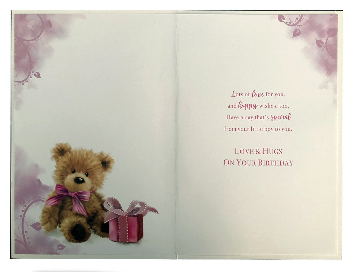 Mummy Birthday Card From Your Little Boy Bear & Present Design Lovely Verse